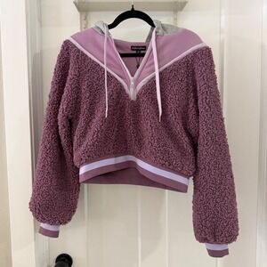 NWT XS For Love & Lemons Sherpa Quarter Zip Hoodie Pullover Purple Women's Retro